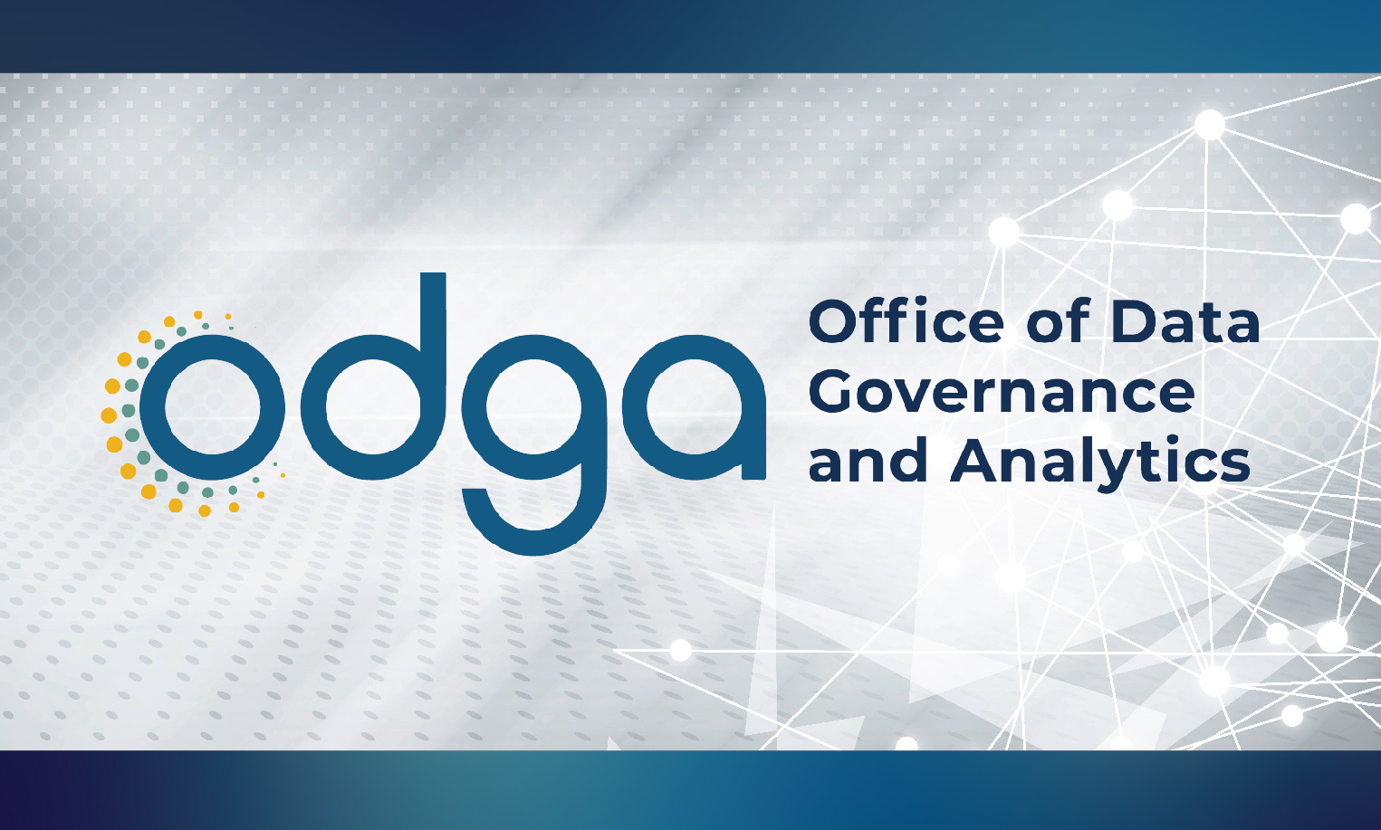 Logo ng Office of Data Governance and Analytics (ODGA) sa puti at asul na background