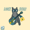 Lock star sticker image of a cat with a guitar