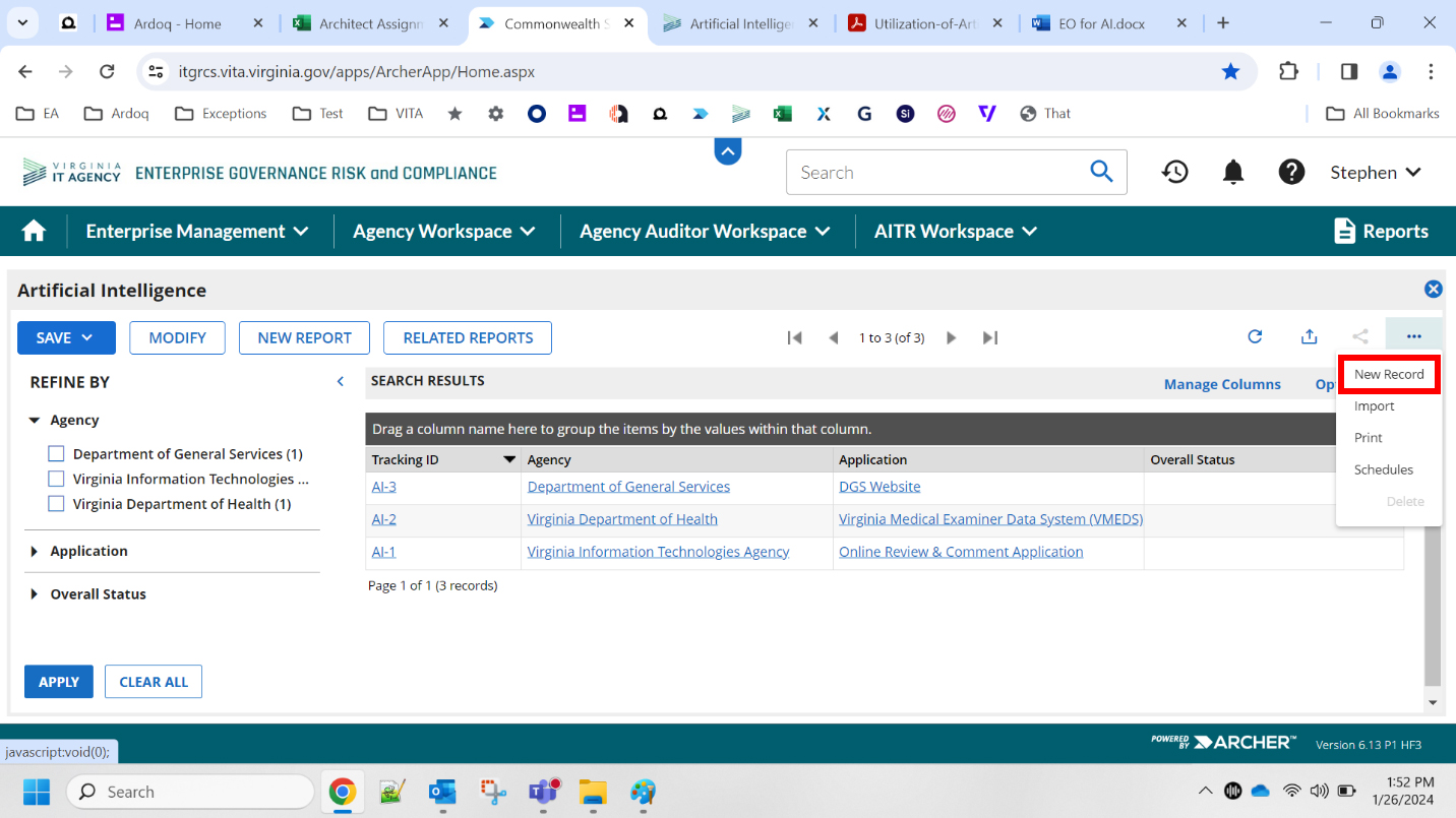 screenshot with New Record selected in the dropdown under the ellipsis icon