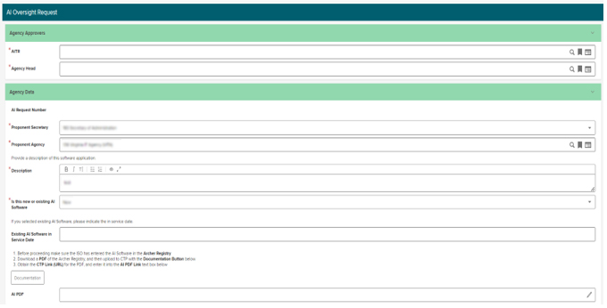 screenshot of AI Oversight Request form